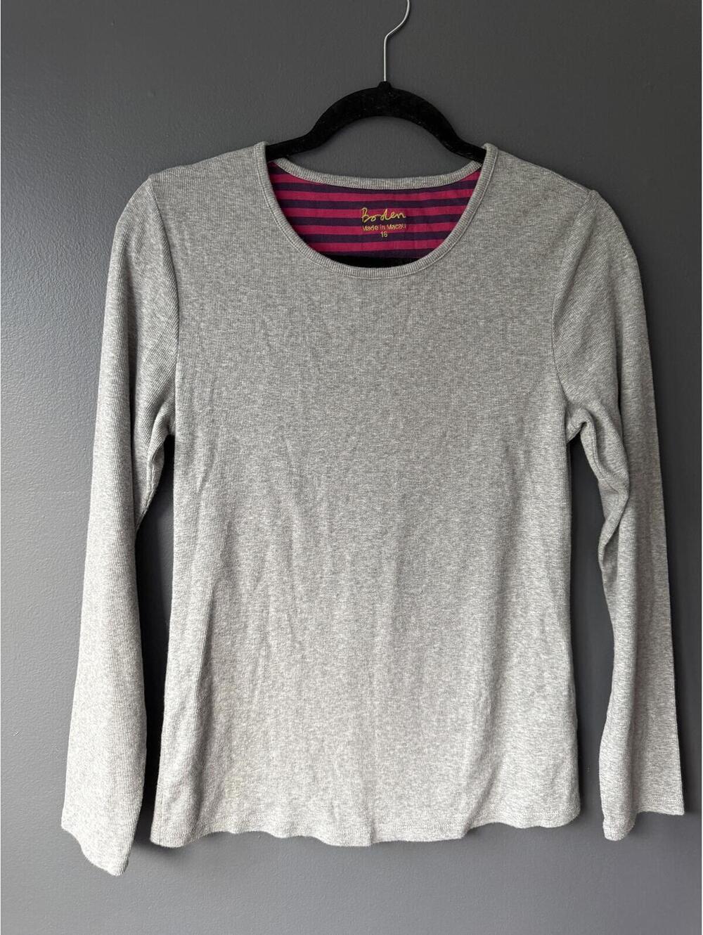 Boden Long Sleeve Grey Ribbed Shirt Size 16